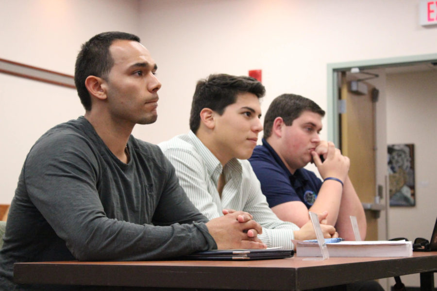 Juan Cubillo (left) FGCU’s new student body president, is already preparing to support his fellow classmates in the 2013-14 University budget. (EN Photo / KellI Krebs)