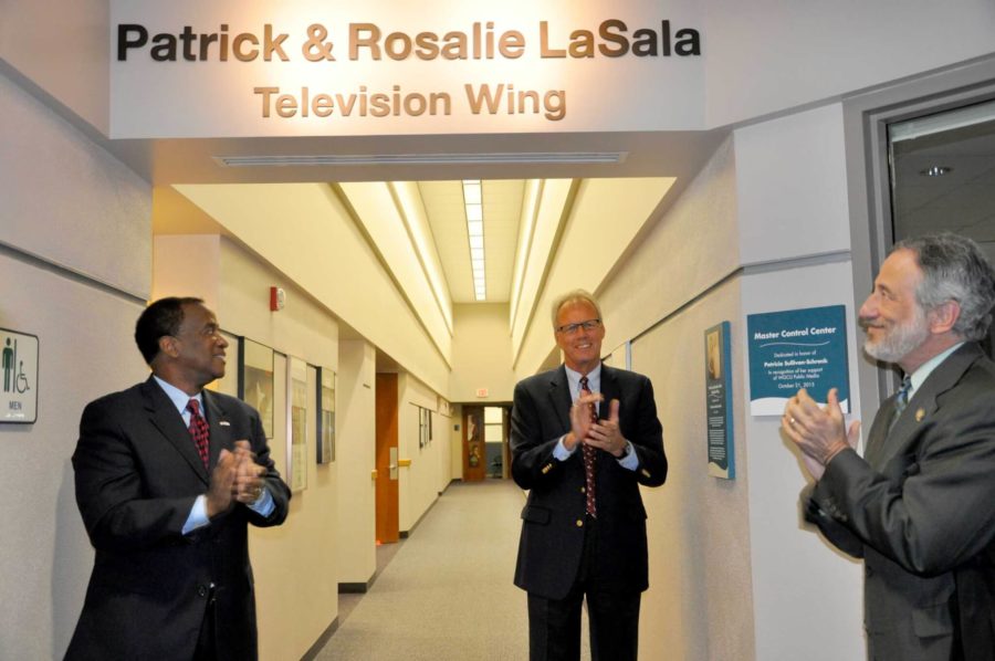 The Patrick and Rosalie LaSala Television Wing is revealed. (Special to Eagle News)