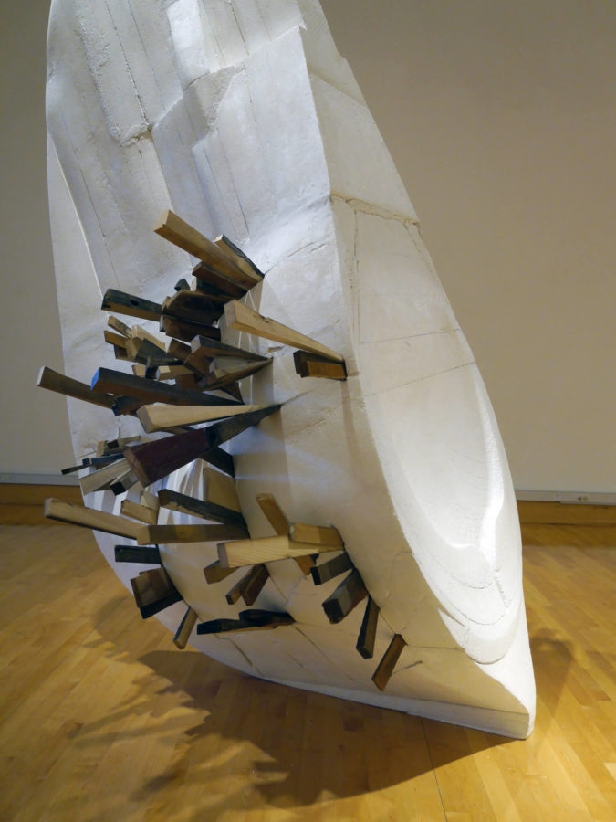 Roger Chamieh, Mutation 3 (detail), 2016, Styrofoam, rope, and pine & oak wood, 12 x 3 x 4’. This piece of art will serve as the focal point of the shipwrecked set.
(Photo courtesy of Bower School of Music & the Arts.)