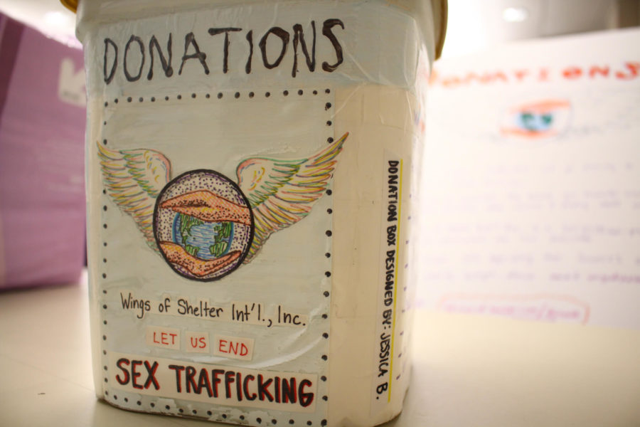 Eagle’s Wings, a civic engagement group comprised of several students, had a small jar where students could donate tips for those affected by sex trafficking. Money donated would go to the Wings of Shelter organization, which houses victims. (EN Photo / Javier Moncada)