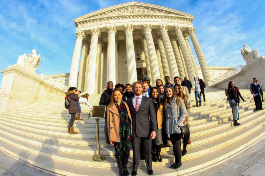 Members of Student Government pose in front of the Supreme Court during their trip to Washington, D.C. to attend the inauguration of the 45th President of the United States, Donald Trump. (EN Photo / Rachel Iacovone)