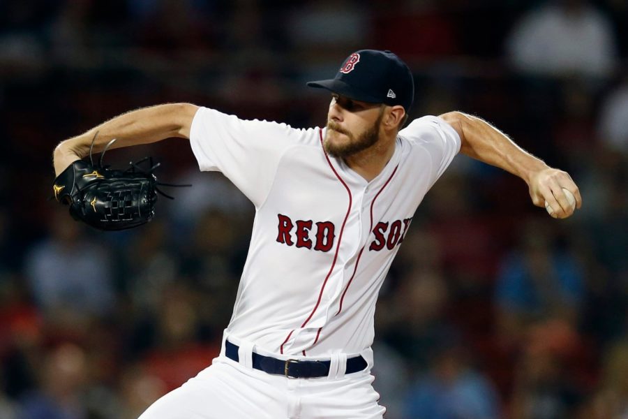 Boston Red Sox's Chris Sale pitches during the first inning of the second game of a baseball doubleheader against the Baltimore Orioles in Boston, Wednesday, Sept. 26, 2018. (AP Photo/Michael Dwyer)