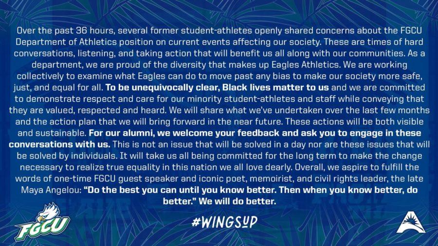 FGCU athletics department makes a statement on racial injustice