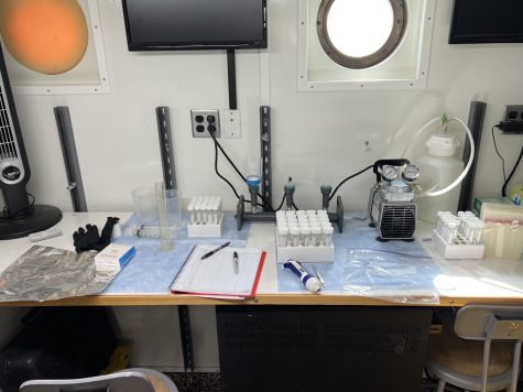 Researchers study the effects that Hurricane Ian had on the Gulf of Mexico aboard the W.T. Hogarth during a week-long voyage. Photo courtesy of Gavin Costello.