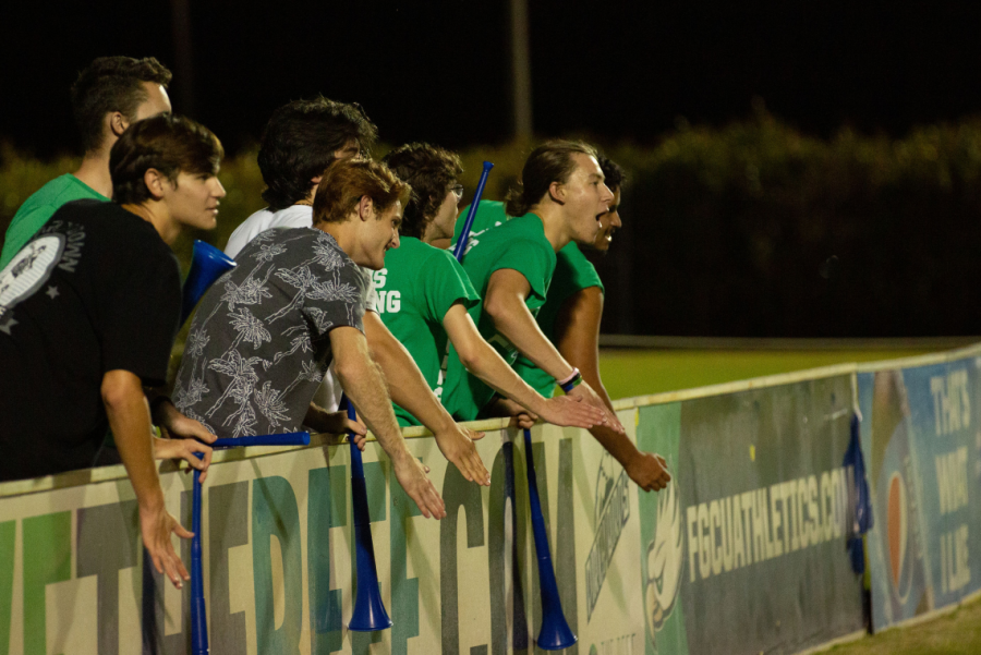 Students+yelling+the+opposing+goalies+name+at+an+FGCU+home+game.+