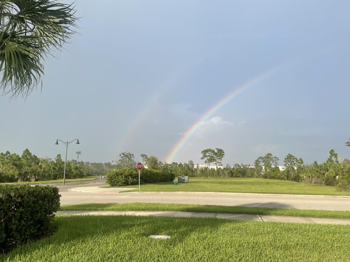 A double rainbow swept across the sky over campus after an afternoon storm on Thursday September 7, 2023. Photo by 