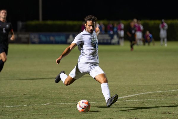 Senior midfielder Alejandro Rodriguez (33) scored the Eagles their third goal of the night against the Stetson Hatters on Saturday September 23, 2023.