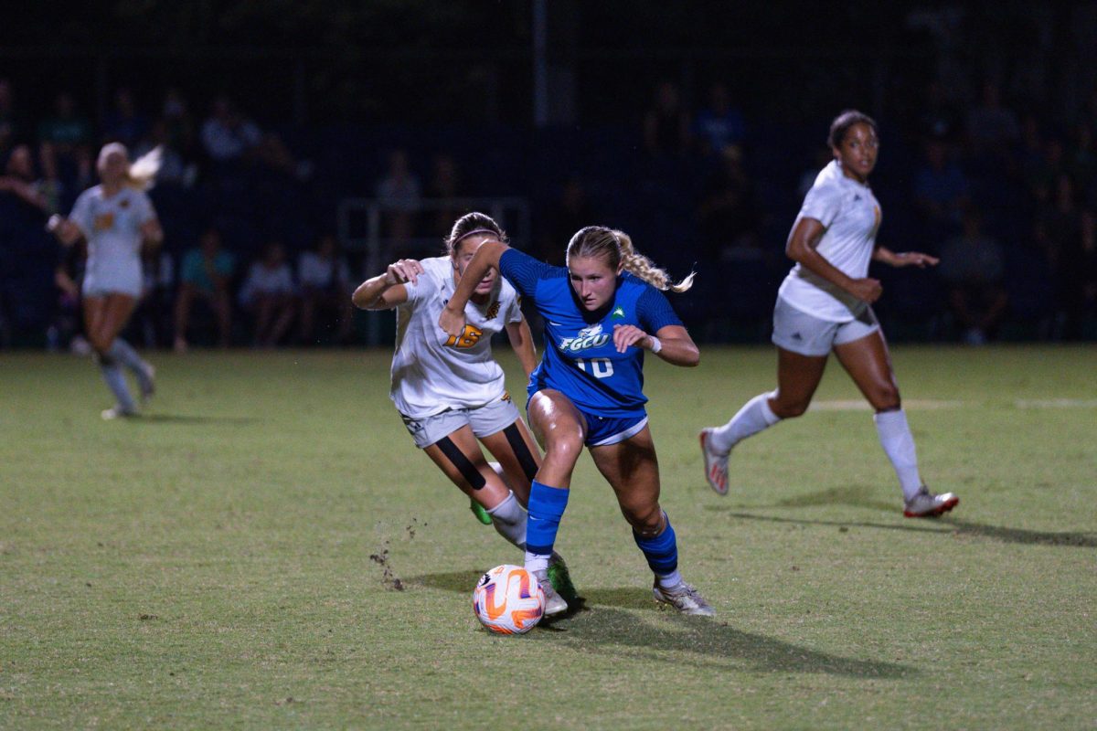 Katelyn Kauffman (10) steals the ball from Kennesaw State during Thursday nights game. The Eagles beat the Owls 3-1 on September 28. 2023. Photo by 
