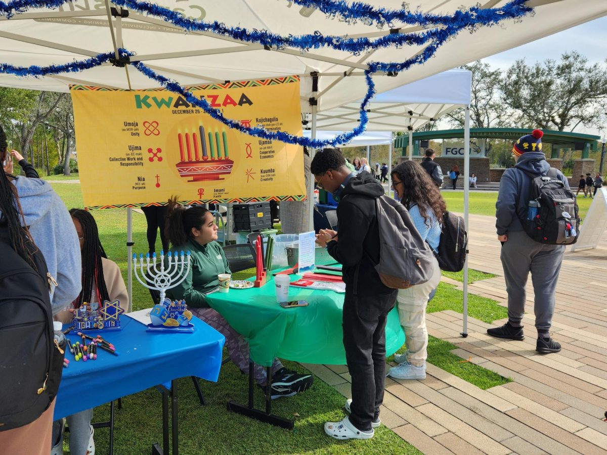 The Multicultural and Leadership Development Center hosted a Holiday Warm Up on the library lawn on Wednesday, November 29, 2023. This event was held to help students get in the holiday spirit and learn about different holidays and different holiday traditions throughout the world. Photo by 