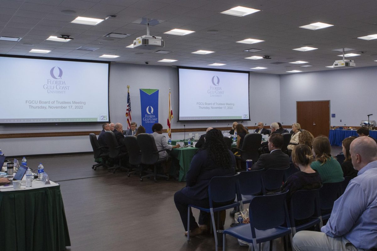 The FGCU Board of Trustees gathered on Nov. 17, 2022 to discuss how to move forward with the search for FGCUs next president after postponing the original selection on November 2, 2022, resulting in two of the finalists subsequently withdrawing from the selection.  